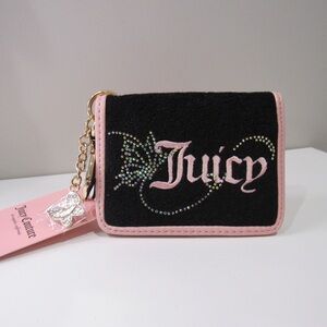 SOLD Juicy Couture Terry Cloth Black & Pink Wing It Butterfly Cardholder Wallet